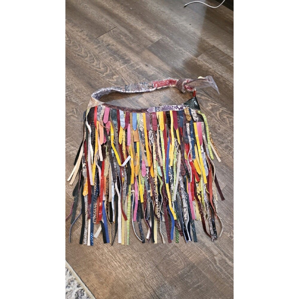 Multicolor Fringe Shoulder Bag Animal Print Zip Gold Hardware Women Leather - Picture 5 of 15